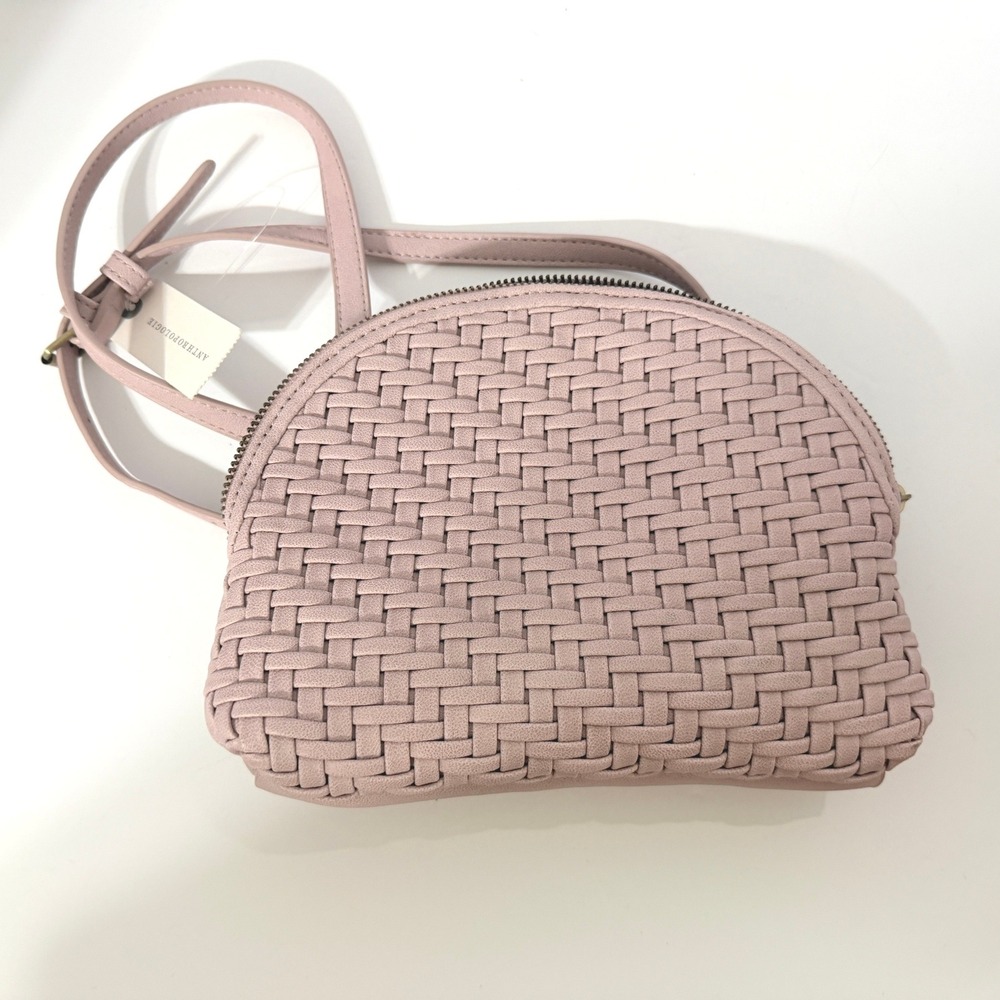 Anthropologie Rose Pink Woven Crossbody Bag Double Zip Organizer 49050768